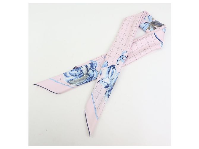 Sciarpa CHANEL COCO Mark 100% seta fiori rosa blu - vista 13