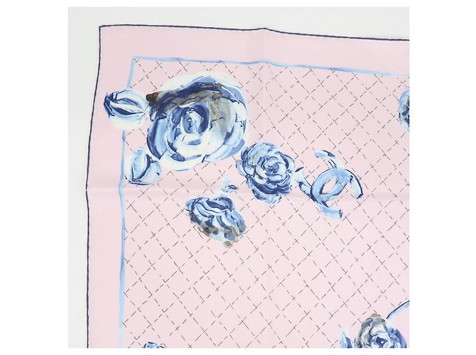 Sciarpa CHANEL COCO Mark 100% seta fiori rosa blu - vista 3