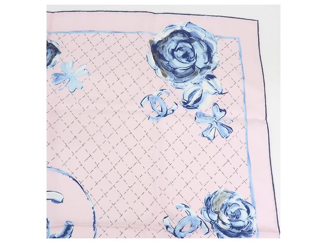 Sciarpa CHANEL COCO Mark 100% seta fiori rosa blu - vista 4