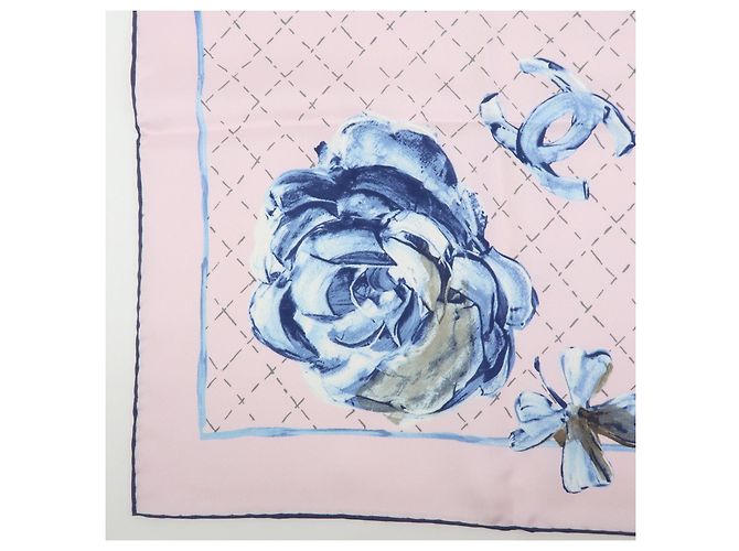 Sciarpa CHANEL COCO Mark 100% seta fiori rosa blu - vista 5