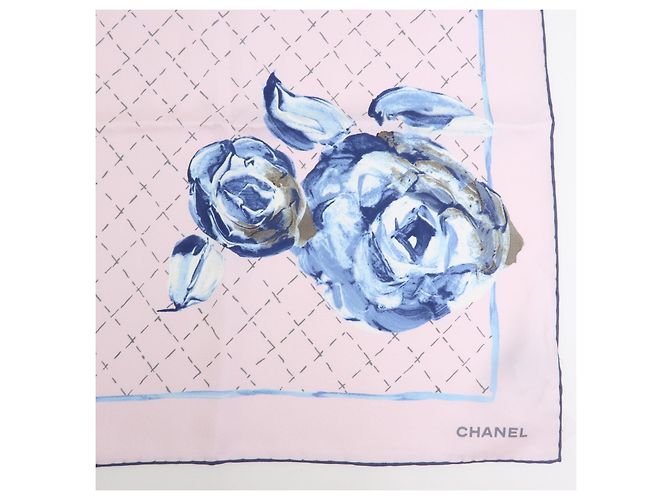 Sciarpa CHANEL COCO Mark 100% seta fiori rosa blu - vista 6
