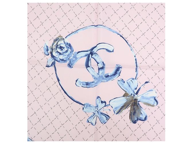Sciarpa CHANEL COCO Mark 100% seta fiori rosa blu - vista 7