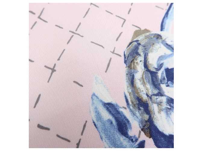 Sciarpa CHANEL COCO Mark 100% seta fiori rosa blu - vista 8