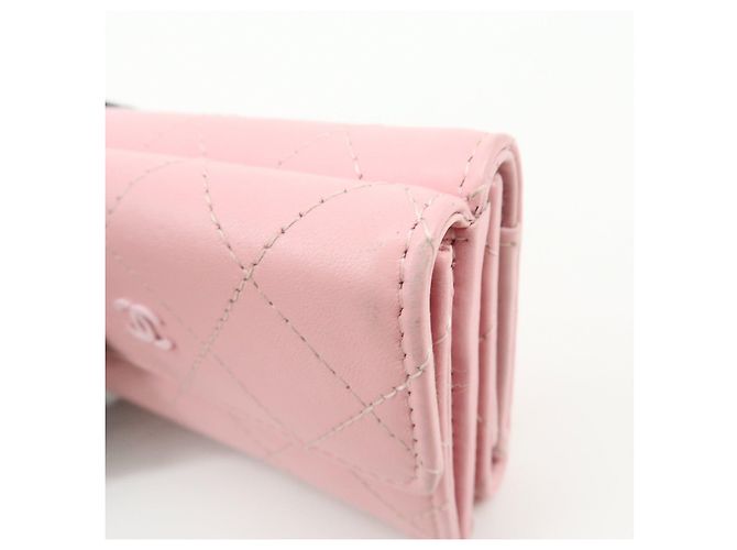 Autre Marque CHANEL COCO Mark Wild Stitch Calf Skin Tri-Fold Compact Wallet Pink - vista 10