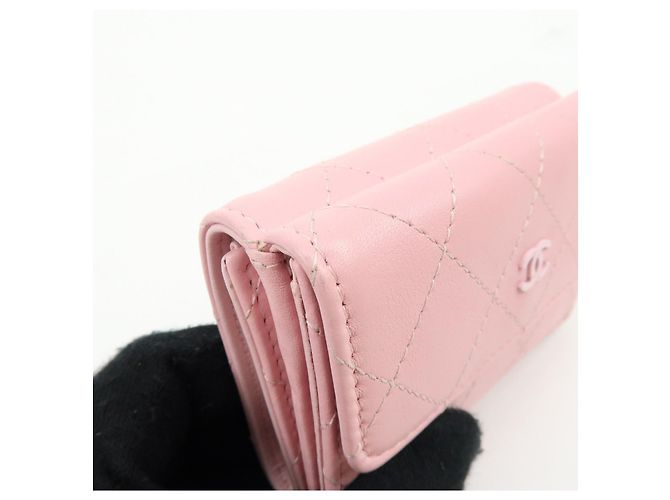 Autre Marque CHANEL COCO Mark Wild Stitch Calf Skin Tri-Fold Compact Wallet Pink - vista 11