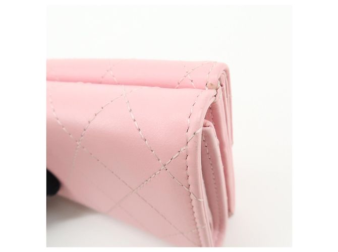Autre Marque CHANEL COCO Mark Wild Stitch Calf Skin Tri-Fold Compact Wallet Pink - vista 12