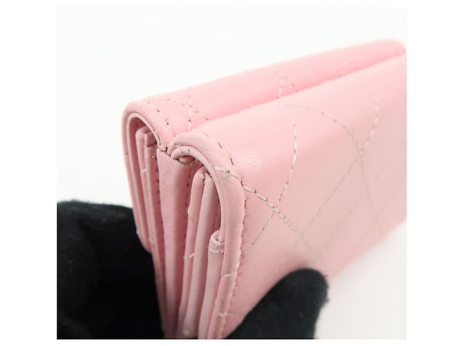 Autre Marque CHANEL COCO Mark Wild Stitch Calf Skin Tri-Fold Compact Wallet Pink - vista 13