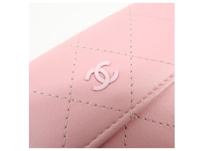 Autre Marque CHANEL COCO Mark Wild Stitch Calf Skin Tri-Fold Compact Wallet Pink - vista 14