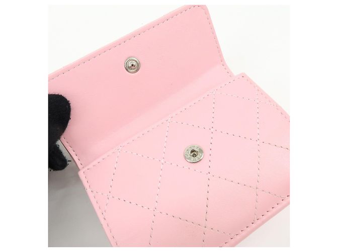 Autre Marque CHANEL COCO Mark Wild Stitch Calf Skin Tri-Fold Compact Wallet Pink - vista 16