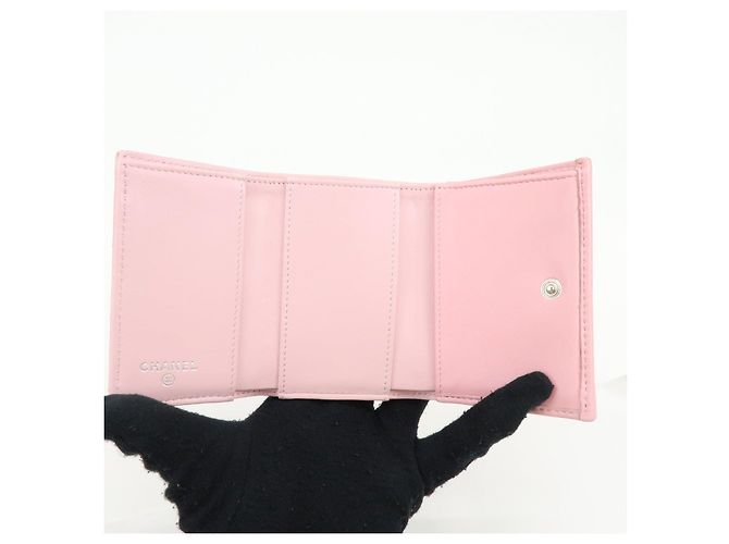 Autre Marque CHANEL COCO Mark Wild Stitch Calf Skin Tri-Fold Compact Wallet Pink - vista 19