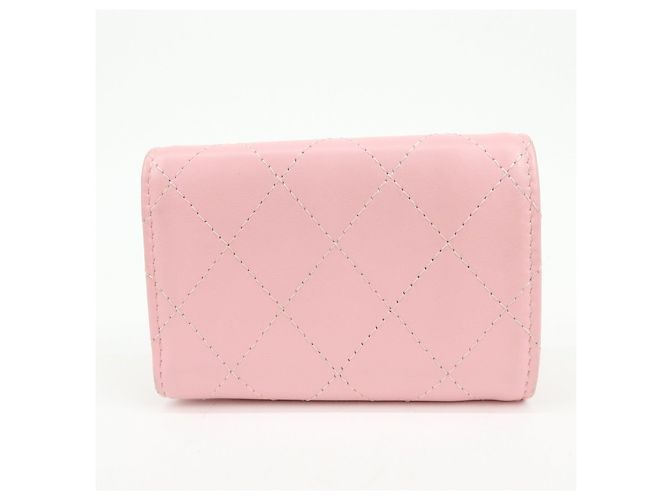 Autre Marque CHANEL COCO Mark Wild Stitch Calf Skin Tri-Fold Compact Wallet Pink - vista 2