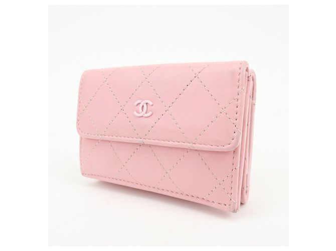 Autre Marque CHANEL COCO Mark Wild Stitch Calf Skin Tri-Fold Compact Wallet Pink - vista 3