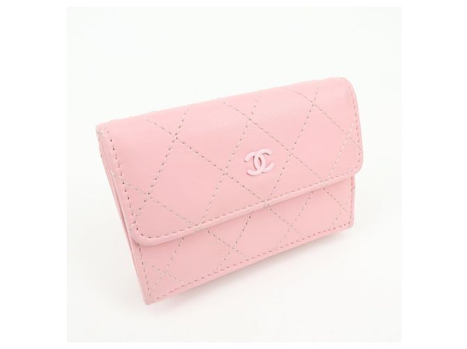 Autre Marque CHANEL COCO Mark Wild Stitch Calf Skin Tri-Fold Compact Wallet Pink - vista 4
