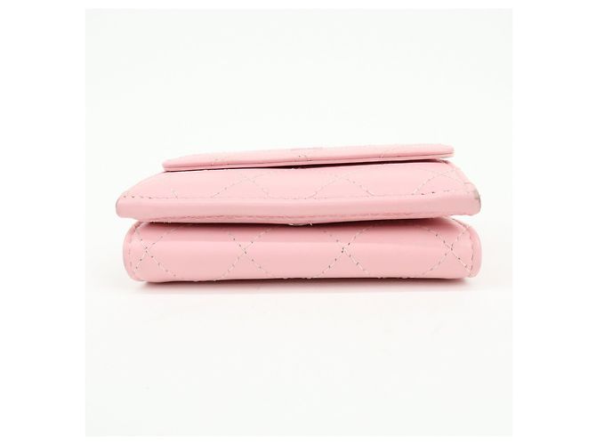 Autre Marque CHANEL COCO Mark Wild Stitch Calf Skin Tri-Fold Compact Wallet Pink - vista 5