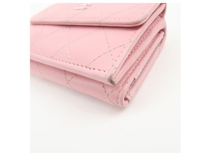 Autre Marque CHANEL COCO Mark Wild Stitch Calf Skin Tri-Fold Compact Wallet Pink - vista 6