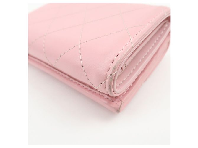 Autre Marque CHANEL COCO Mark Wild Stitch Calf Skin Tri-Fold Compact Wallet Pink - vista 8