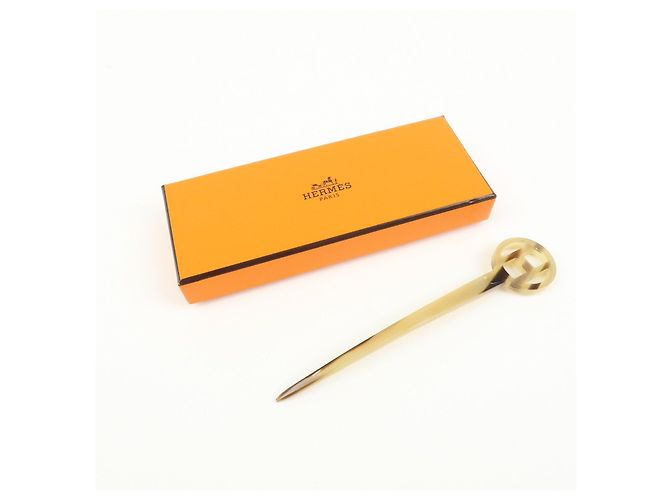 Hermès Fermi capelli Hermes Rocaille in corno di bufalo H Logo Beige Brown - vista 11