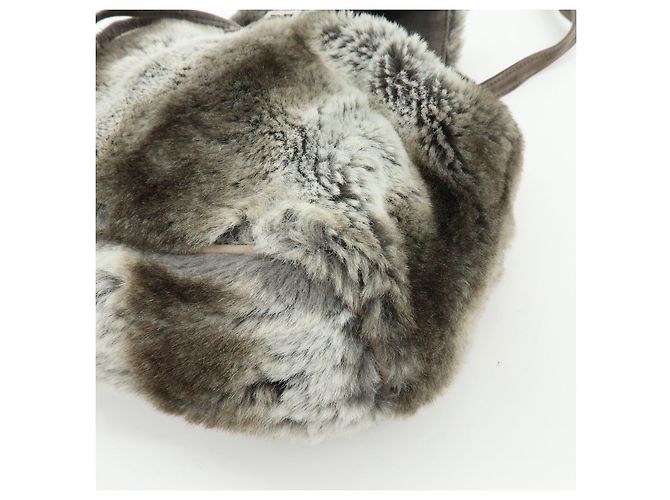Zaino FENDI Zucca in eco-pelliccia di visone e camoscio Grigio - vista 12