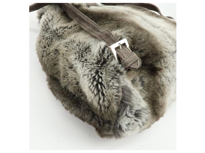 Zaino FENDI Zucca in eco-pelliccia di visone e camoscio Grigio - vista 15