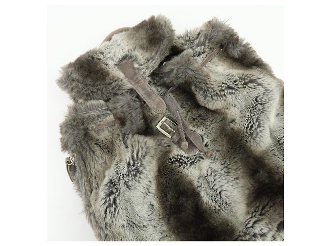 Zaino FENDI Zucca in eco-pelliccia di visone e camoscio Grigio - vista 18