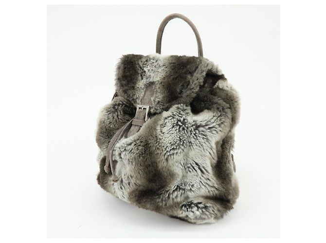 Zaino FENDI Zucca in eco-pelliccia di visone e camoscio Grigio - vista 3