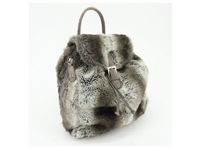 Zaino FENDI Zucca in eco-pelliccia di visone e camoscio Grigio - vista 4