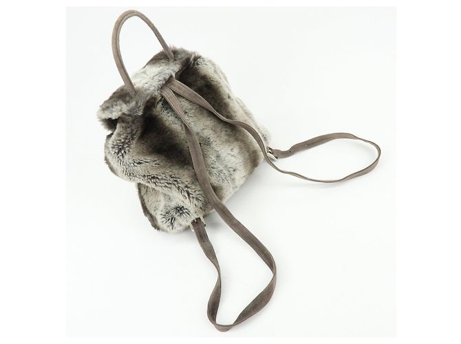 Zaino FENDI Zucca in eco-pelliccia di visone e camoscio Grigio - vista 6