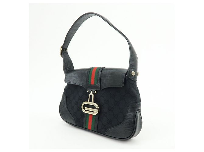 GUCCI Sherry GG Canvas Leather Shoulder Bag Hand Bag Black 130846 - vista 3