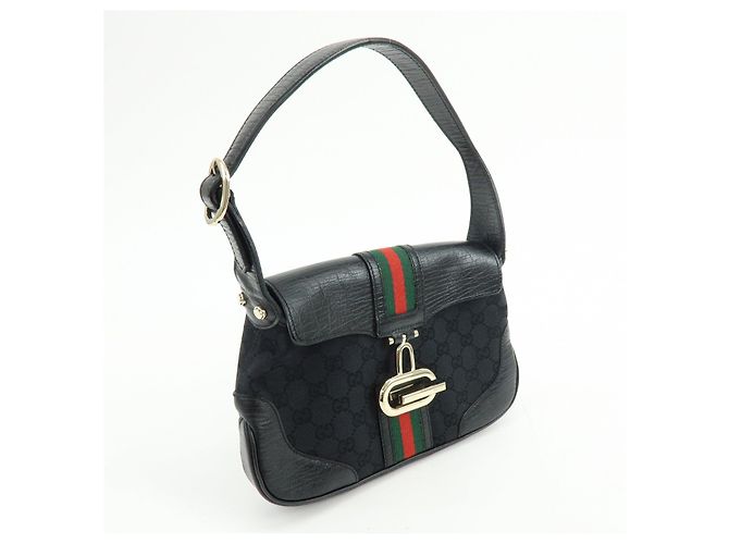 GUCCI Sherry GG Canvas Leather Shoulder Bag Hand Bag Black 130846 - vista 4