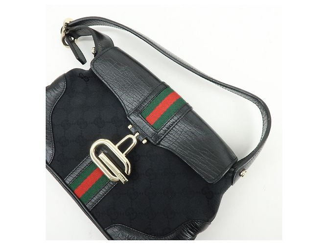 GUCCI Sherry GG Canvas Leather Shoulder Bag Hand Bag Black 130846 - vista 6
