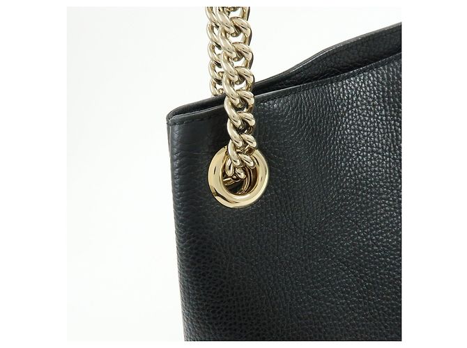 Borsa a tracolla in pelle GUCCI SOHO Interlocking G Chain Nero 536196 - vista 15