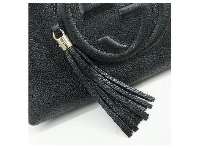Borsa a tracolla in pelle GUCCI SOHO Interlocking G Chain Nero 536196 - vista 18