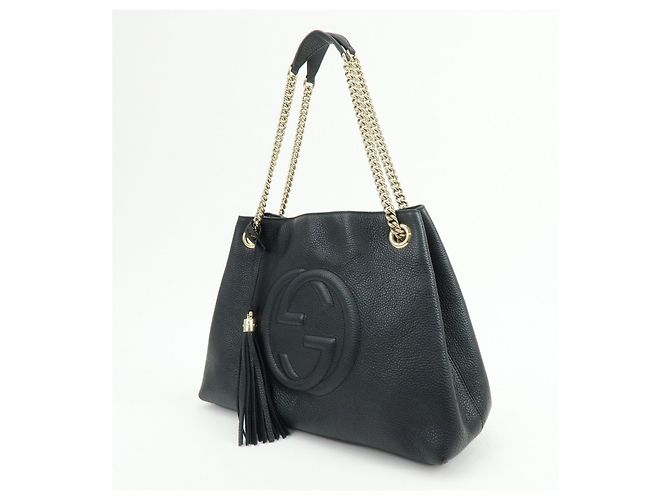Borsa a tracolla in pelle GUCCI SOHO Interlocking G Chain Nero 536196 - vista 3