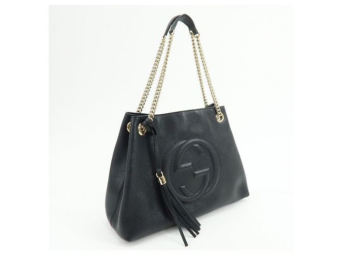 Borsa a tracolla in pelle GUCCI SOHO Interlocking G Chain Nero 536196 - vista 4