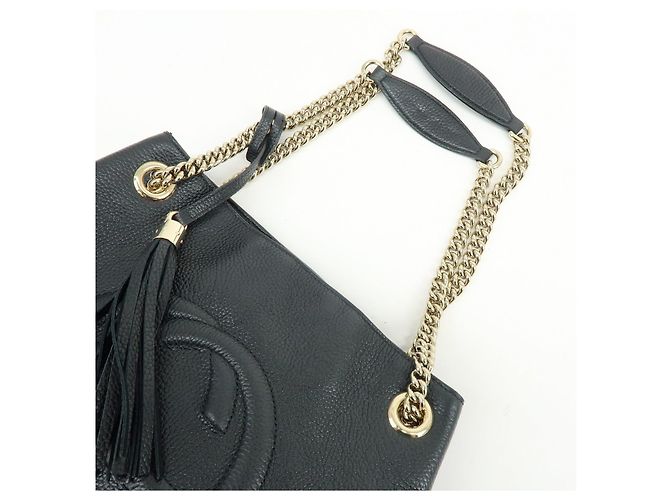 Borsa a tracolla in pelle GUCCI SOHO Interlocking G Chain Nero 536196 - vista 6