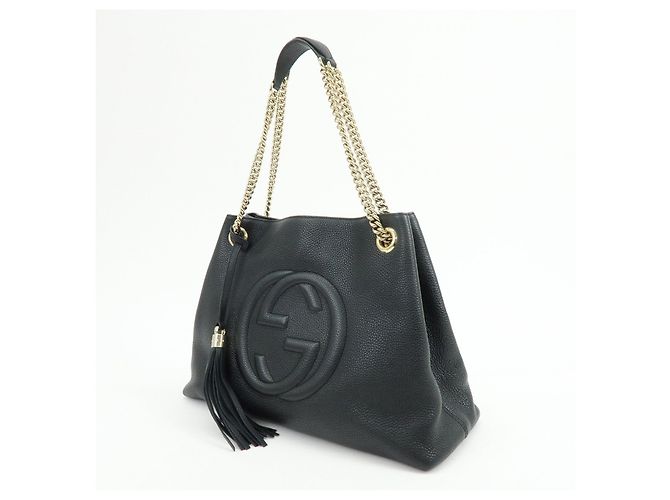 GUCCI SOHO Borsa a spalla in pelle con catena Interlocking G Nera 536196 - vista 3