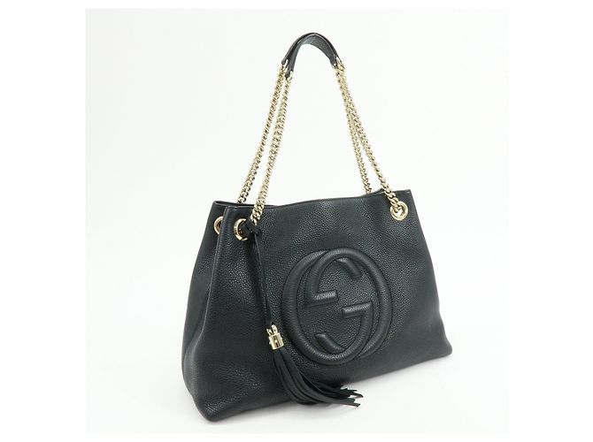 GUCCI SOHO Borsa a spalla in pelle con catena Interlocking G Nera 536196 - vista 4