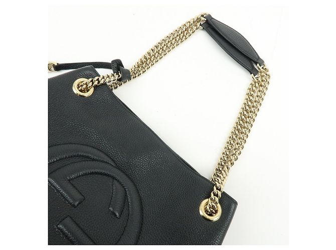 GUCCI SOHO Borsa a spalla in pelle con catena Interlocking G Nera 536196 - vista 6