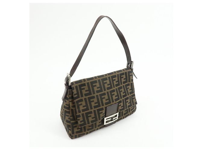 FENDI Mamma Baguette Borsa a tracolla in tela Zucca e pelle Marrone 26325 - vista 4