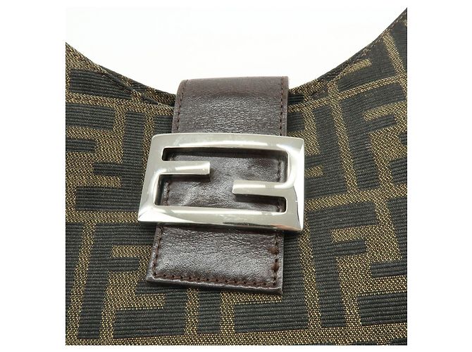 FENDI Borsa a spalla e borsa a mano in pelle e tela Zucca Nero e Marrone 26569 - vista 17