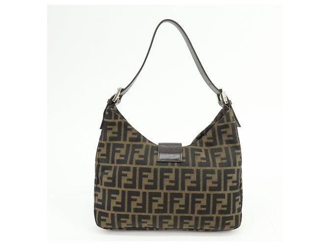 FENDI Borsa a spalla e borsa a mano in pelle e tela Zucca Nero e Marrone 26569 - vista 2