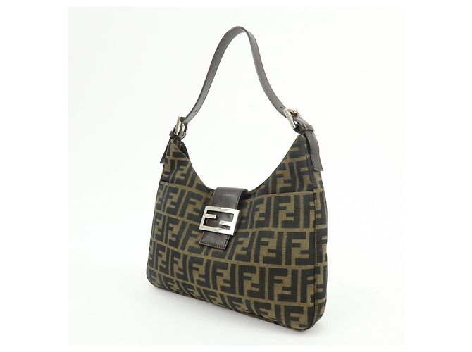 FENDI Borsa a spalla e borsa a mano in pelle e tela Zucca Nero e Marrone 26569 - vista 3