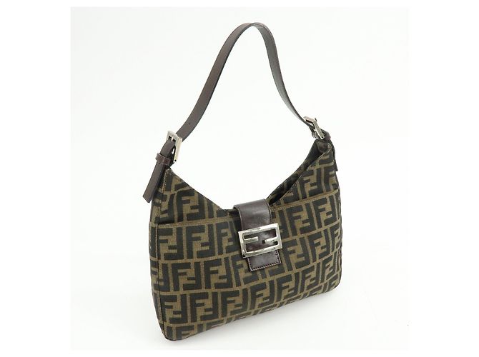 FENDI Borsa a spalla e borsa a mano in pelle e tela Zucca Nero e Marrone 26569 - vista 4