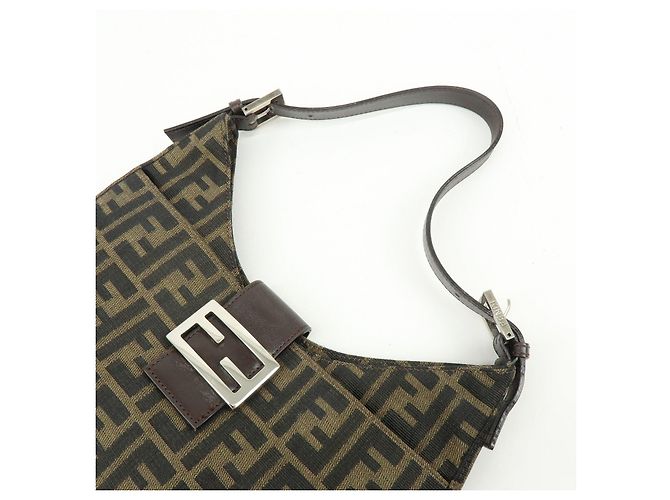 FENDI Borsa a spalla e borsa a mano in pelle e tela Zucca Nero e Marrone 26569 - vista 6