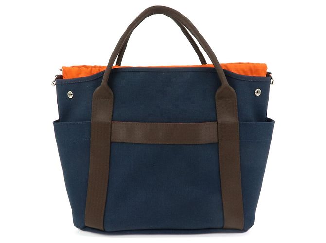 Hermès HERMES Sac de Pansage Groom Canvas 2Way Tote Hand Bag Navy Brown - vista 2
