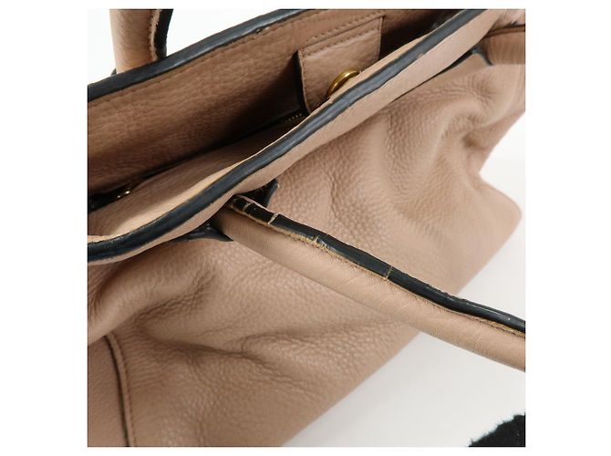 Borsa Tote e Borsa a Tracolla in Pelle PRADA con Logo Triangolare Rosa Beige - vista 10