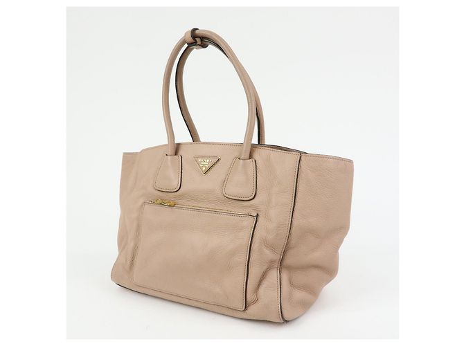 Borsa Tote e Borsa a Tracolla in Pelle PRADA con Logo Triangolare Rosa Beige - vista 3
