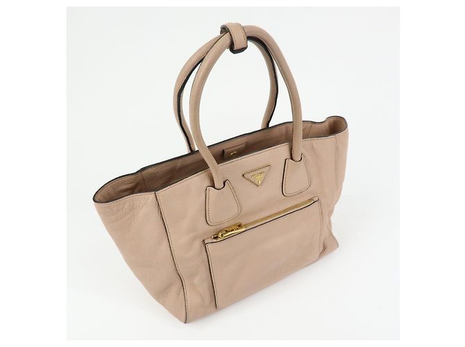 Borsa Tote e Borsa a Tracolla in Pelle PRADA con Logo Triangolare Rosa Beige - vista 4