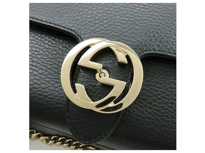 Borsa a tracolla in pelle con catena e logo Interlocking G GUCCI Nera 607720 - vista 17
