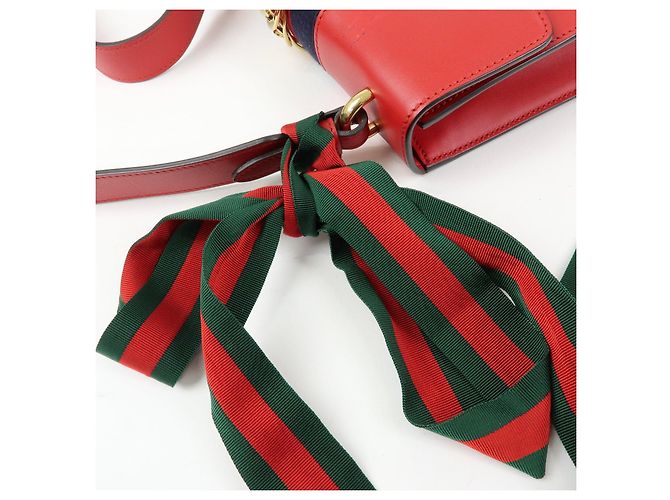 Borsa a tracolla in pelle GUCCI Sylvie Sherry Fiocco Rosso Rosso 421882 - vista 11